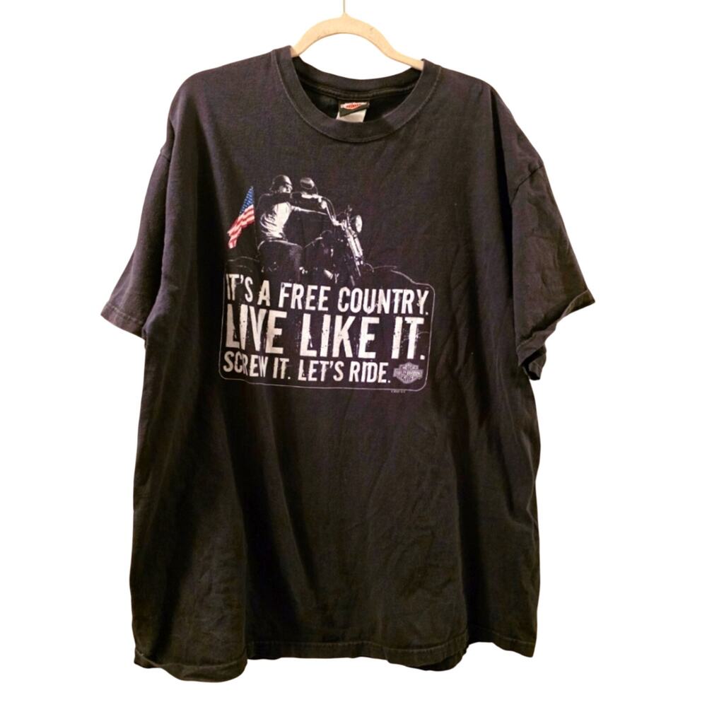 Vtg Harley Davidson T-Shirt Its A Free Country Live Like It Screw It Lets Ride